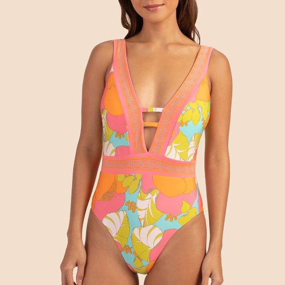 TRINA TURK Playa de Flor V-Plunge One Piece Swimsuit / NWT / Size 14 / SOLD OUT - Picture 1 of 16